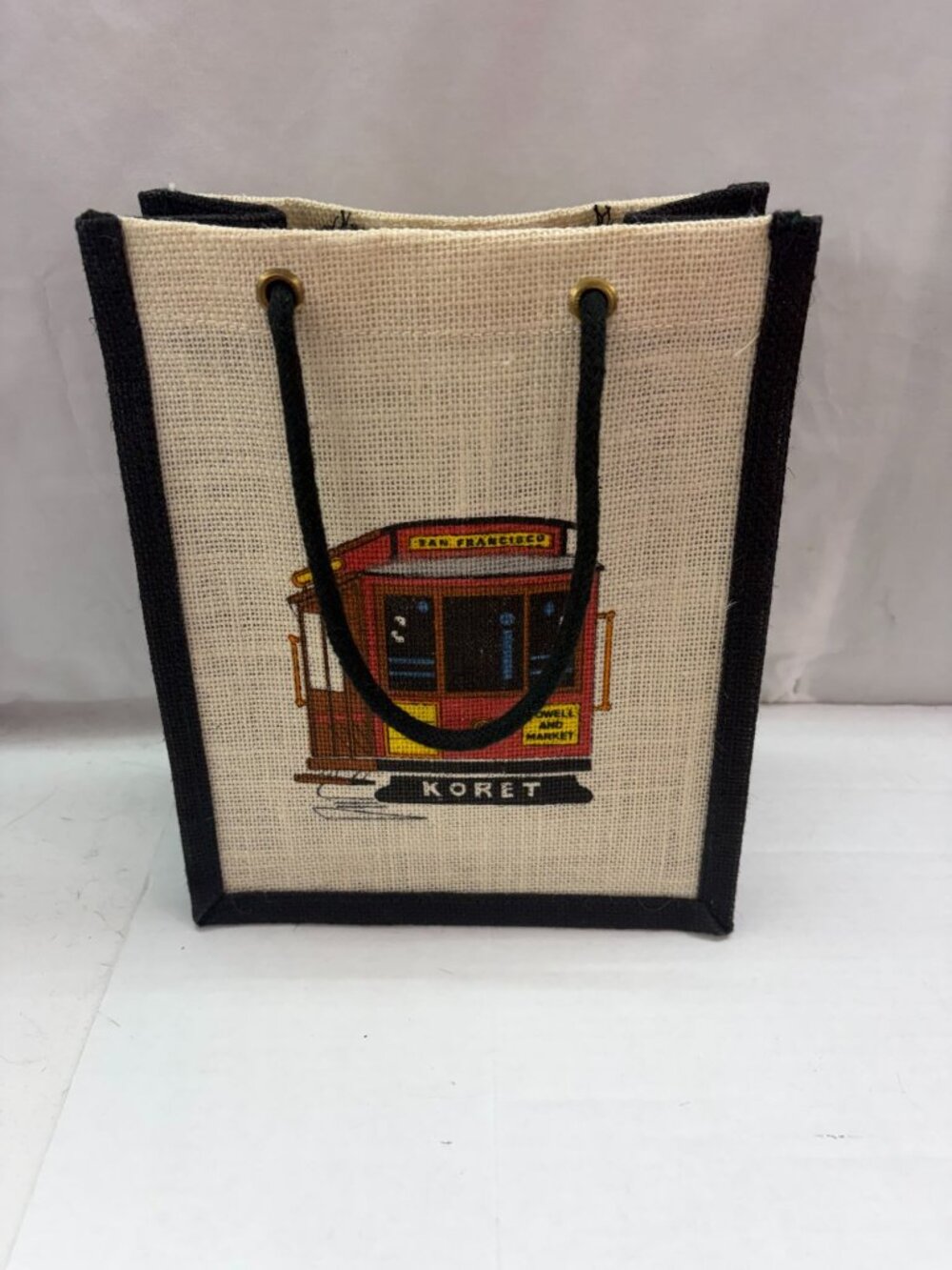 Vintage Koret San Francisco Burlap Cable Car Lunch Bag/Shopping Bag Tote